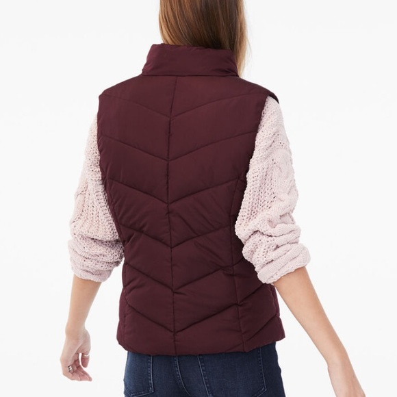 *NEW* AEROPOSTALE Chevron Quilted Puffer Vest Maroon Remixed Down Large NWT - Picture 2 of 7